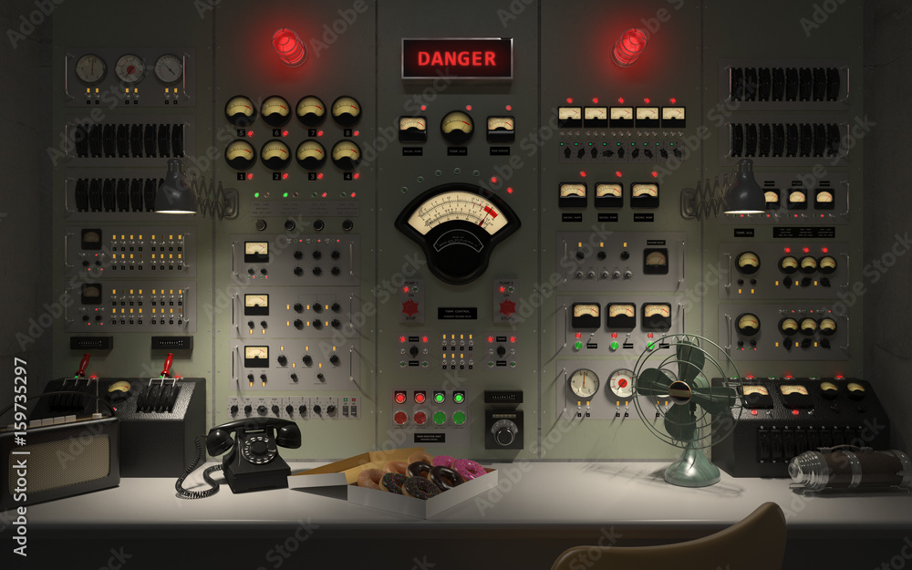 Vintage control room background concept 3D illustration Stock Photo