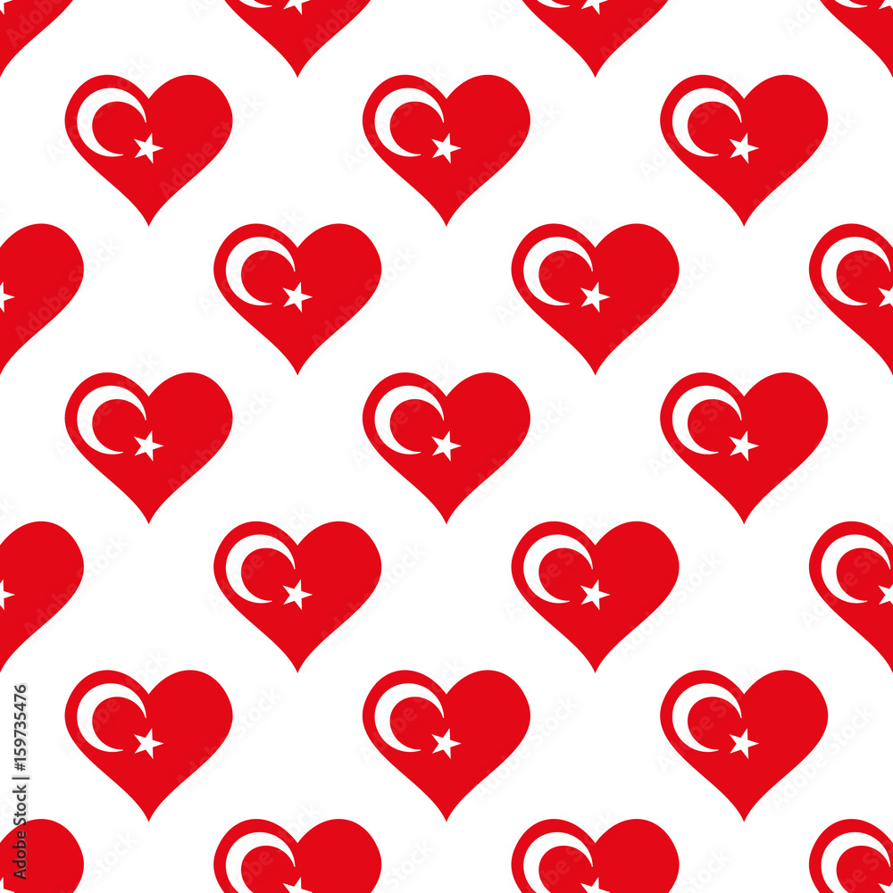 Flag of Turkey seamless pattern vector background with heart