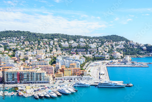 Aerial View on Port of Nice and Luxury Yachts  French Riviera