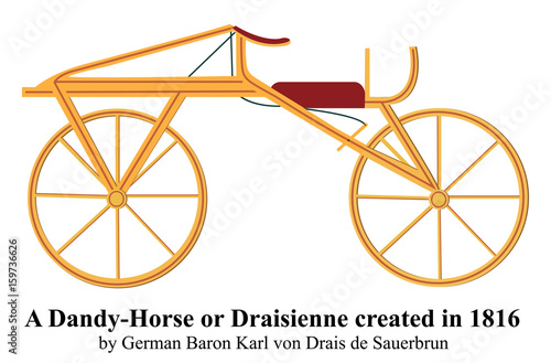 A Dandy-Horse or Draisienne created in 1816 by German Baron Karl von Drais de Sauerbrun vector illustration.