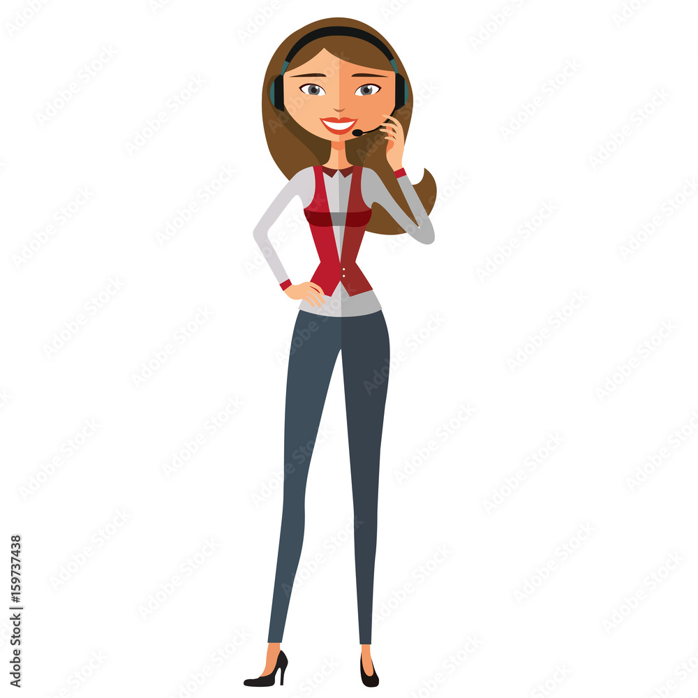 Customer service call center operator On duty woman customer service vector illustration. Customer service call center operator On duty woman customer service vector illustration.