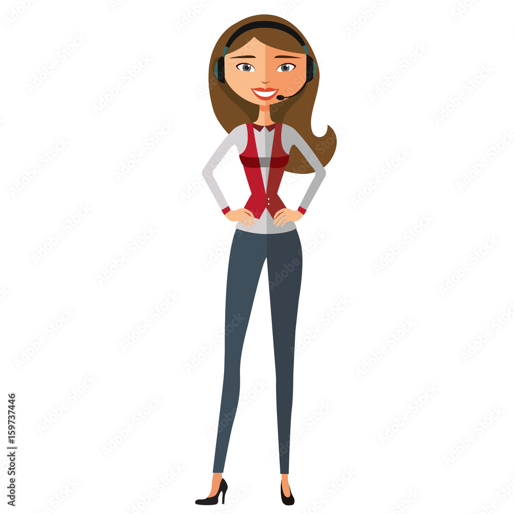Customer Service Call Center Operator On Duty. Woman customer service vector illustration. Customer Service Call Center Operator On Duty. Woman customer service vector illustration.