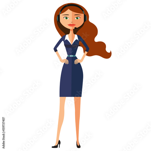 Woman with headphones and microphone headset supports customers vector illustration isolated on white