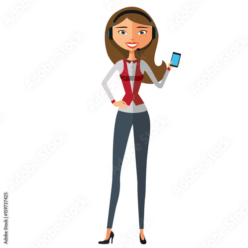Vector illustration of smiling telephone operator isolated on white