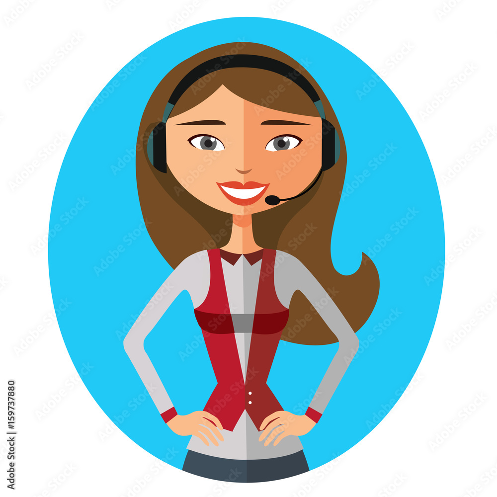 Image of smiling support phone female operator vector illustration isolated on white Image of smiling support phone female operator vector illustration isolated on white