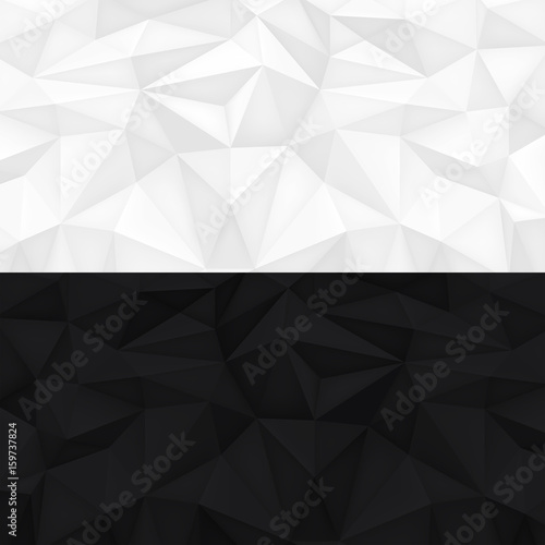 Low polygon shapes, black and white background, light and dark crystals, triangles mosaic, creative origami wallpaper, templates vector design