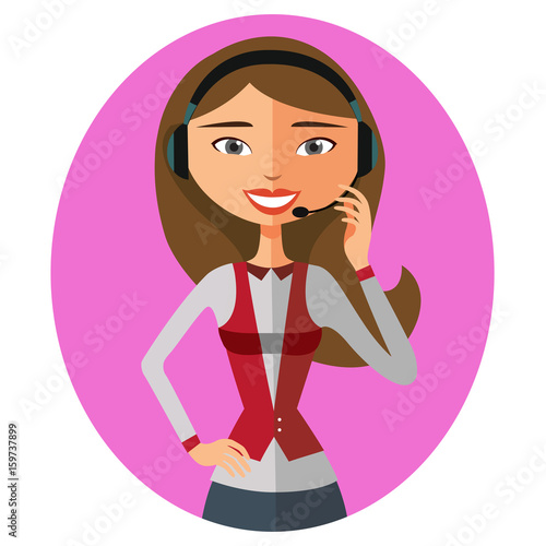 Cartoon customer support operator icon call center woman avatar vector illustration isolated on white