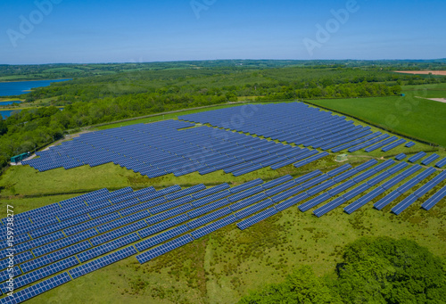 Solar Panel Power Plant Aerial in rural england photo