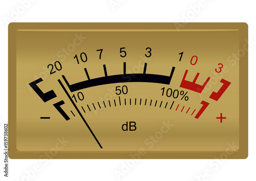 Retro stereo decibel meter isolated on white background