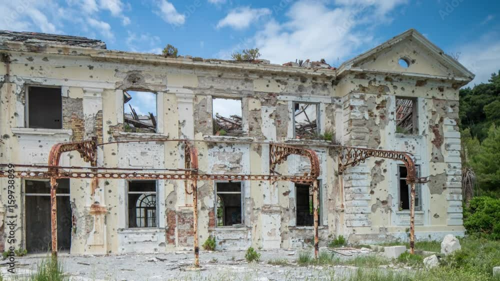 timelapse of a bombed out half destroyed building close to Dubrovnik that was attacked during the balkan conflict timelapse of a bombed out half destroyed building close to Dubrovnik that was attacked during the balkan conflict