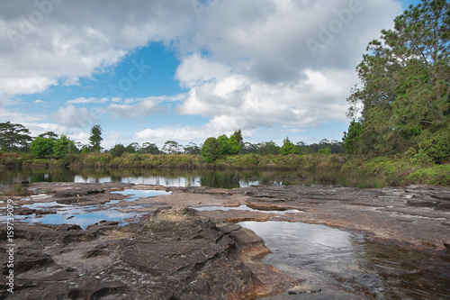 Anodard Pond water is dry at  Phu Kradueng. On a bright sky. photo