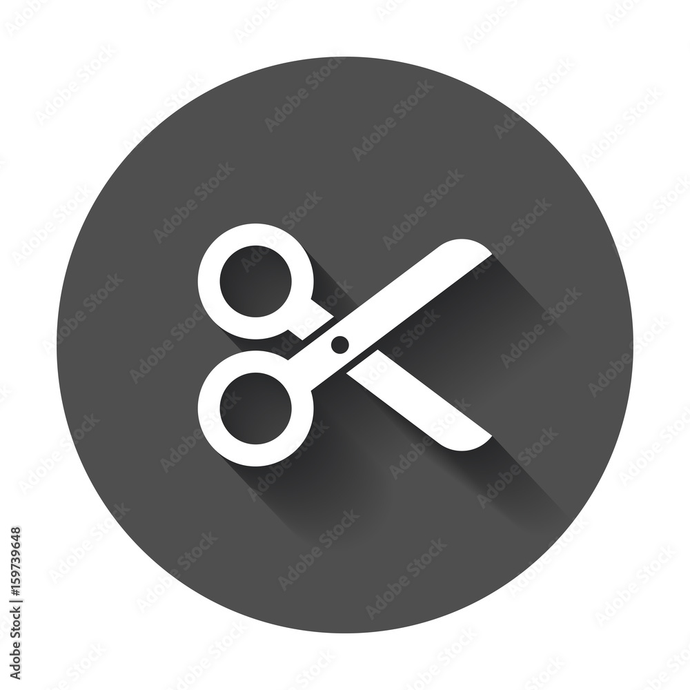 Scissors flat icon. Scissor vector illustration with long shadow. Scissors flat icon. Scissor vector illustration with long shadow.