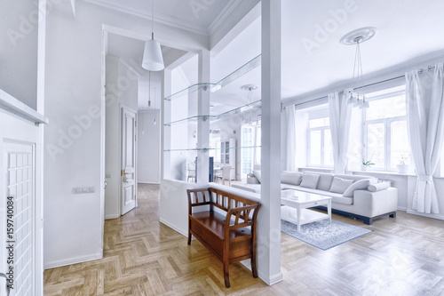 Modern interior room and white spacious apartment.