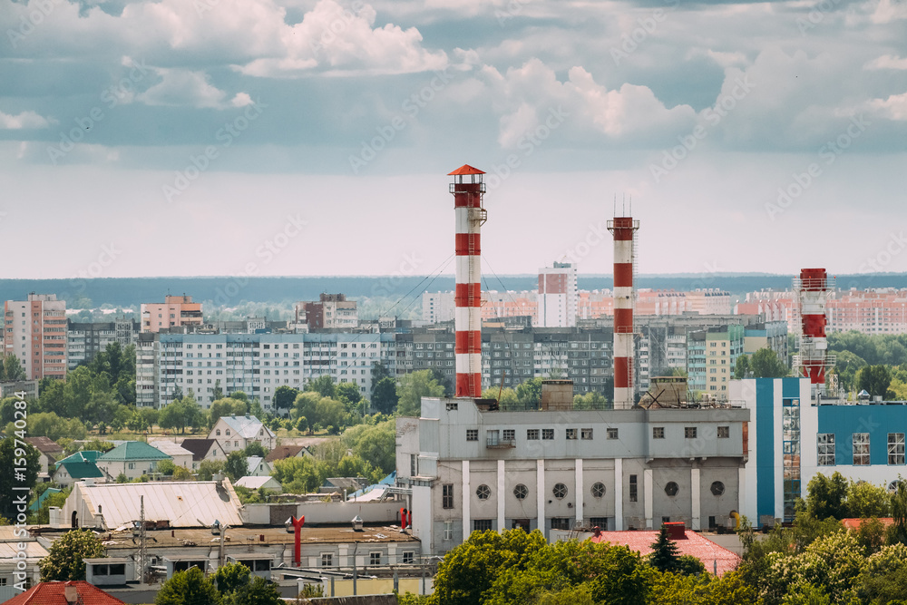 Gomel, Belarus. Cityscape And Thermal Power Plant Of  Republican