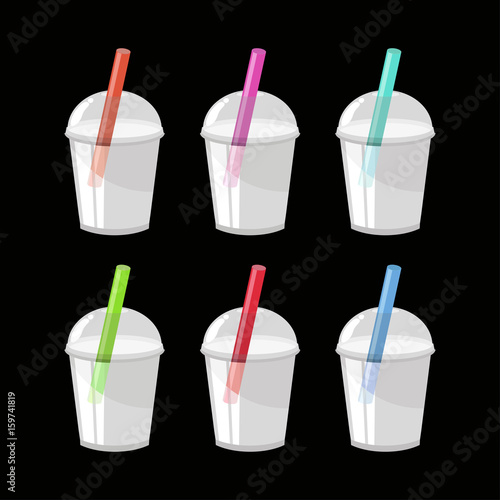 Bubble Tea or Milk Cocktail Set Isolated on black background.