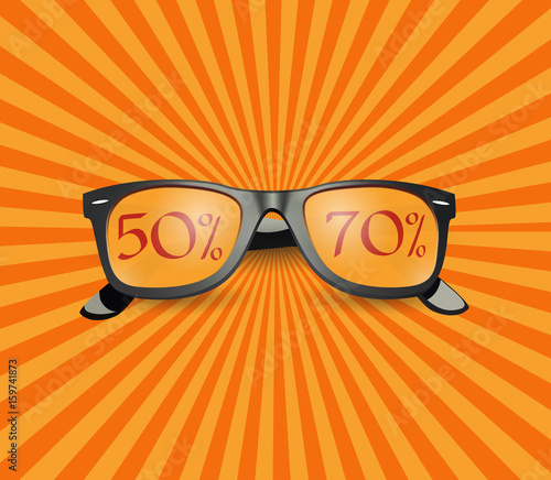 3D sunglasses on sunburst wallpaper, summer sales poster 