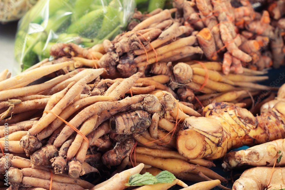 finger root and ginger in the market.