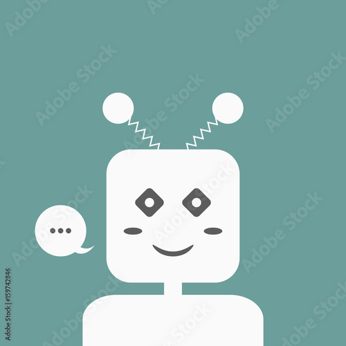 Smiling Chatbot with a speech bubble. Friendly Chat Bot. Logo, template for design.