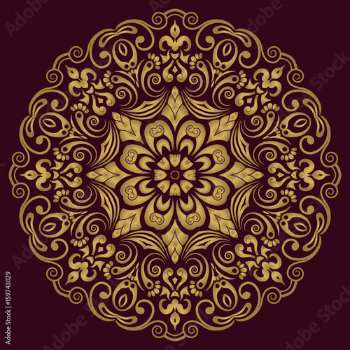 Oriental vector pattern with arabesques and floral elements