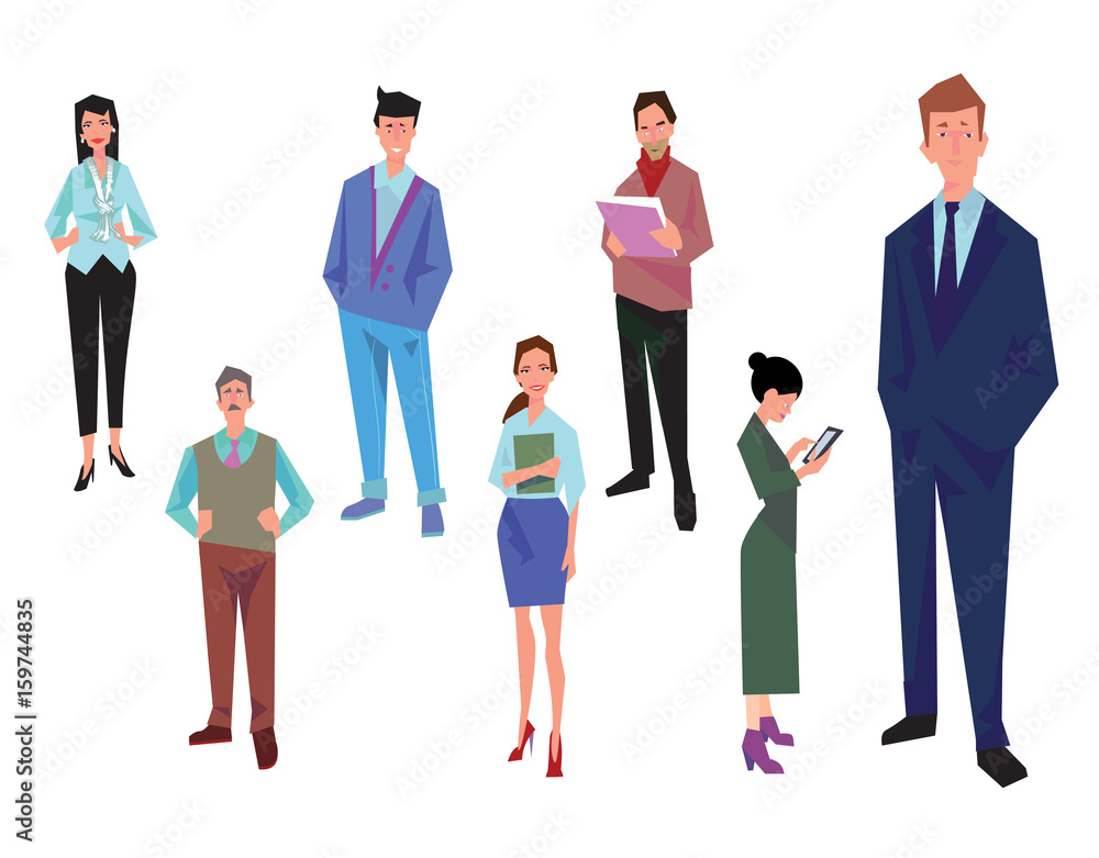 Office workers, employees, managers and team leader. Business people in casual and office clothes . Isolated on white. Business Icons. Business design. Vector illustration. Office workers, employees, managers and team leader. Business people in casual and office clothes . Isolated on white. Business Icons. Business design. Vector illustration.