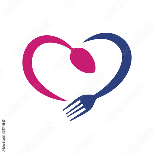 Love Heart Food Abstract Symbol with Fork and Spoon