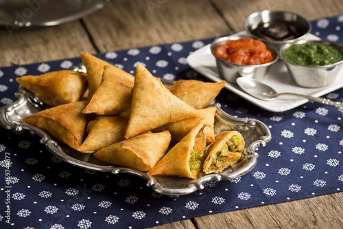 Canvastavla Indian Vegetarian Samosas Stuffed with Potatoes, Peas, Onions, and Carrots, with