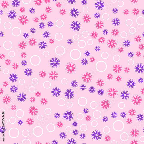 Flower pattern with rings. Seamless vector background