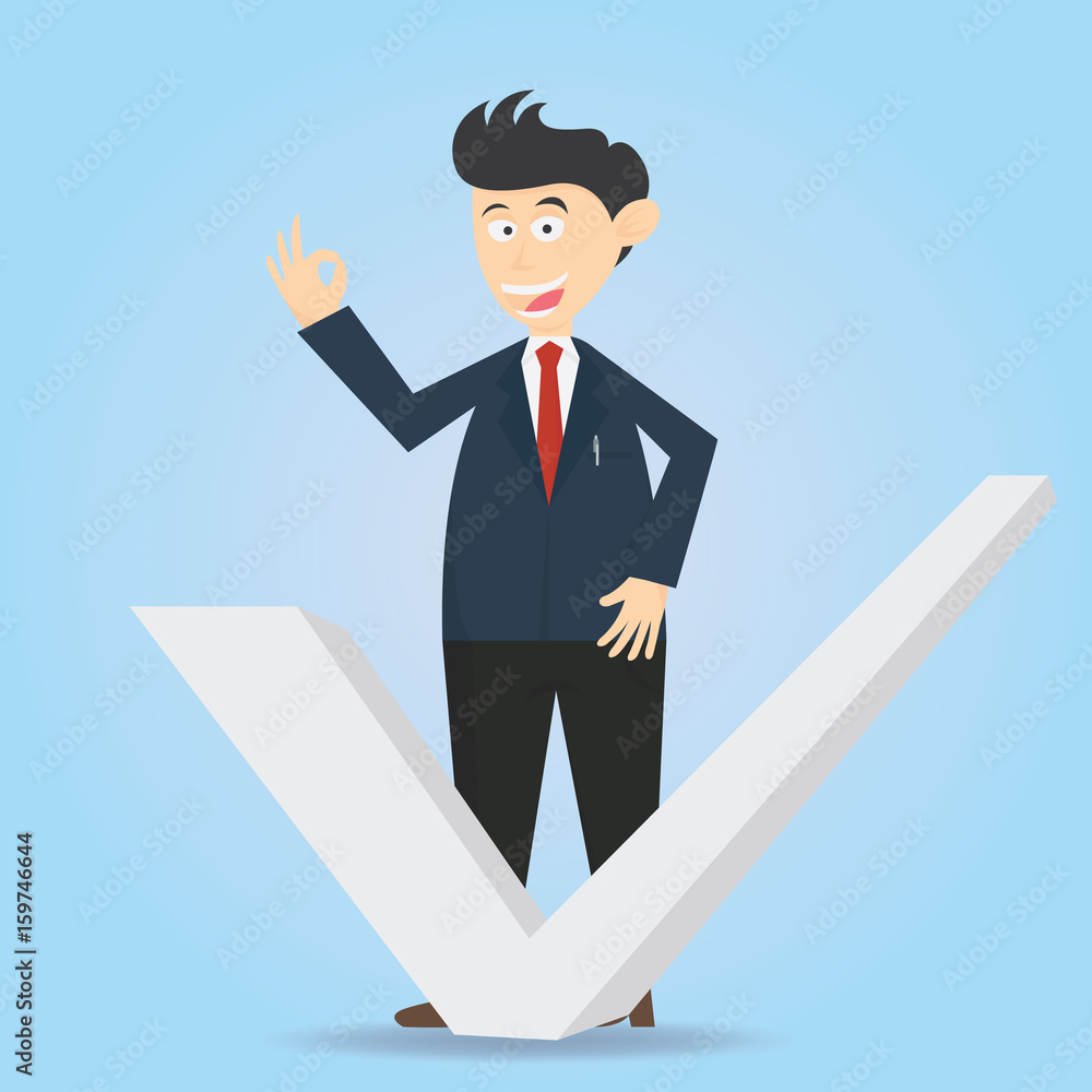 male businessman with right mark cartoon vector illustration male businessman with right mark cartoon vector illustration
