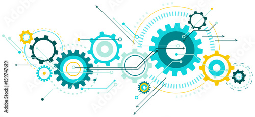 Linked cogwheels & circuits vector