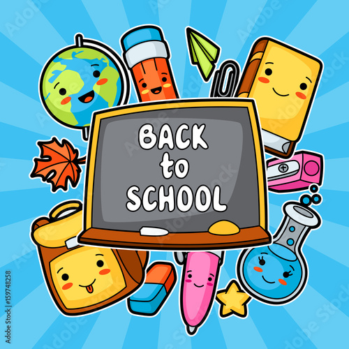 Back to school. Kawaii design with cute education supplies