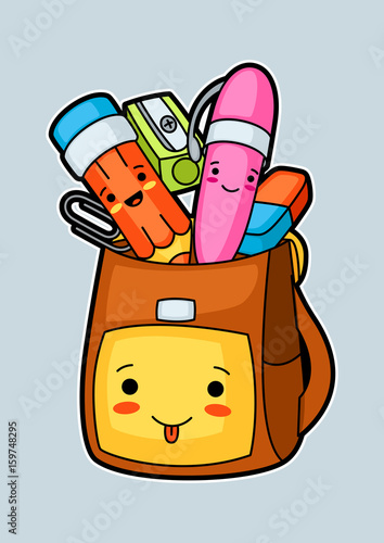 Kawaii school backpack with cute education supplies