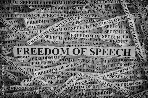 Fototapete Torn pieces of paper with the words Freedom of speech