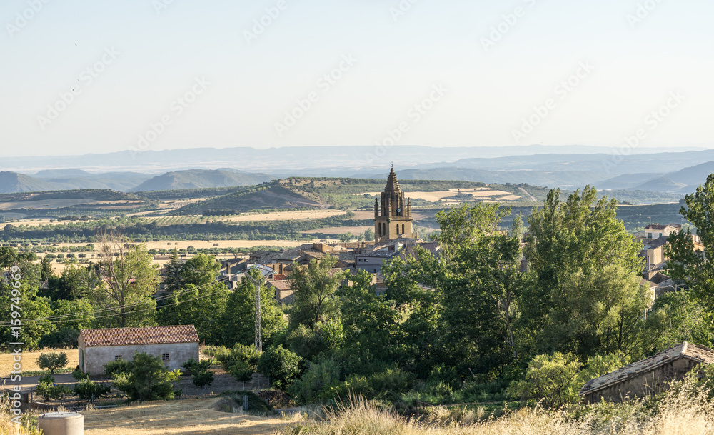 Panoramic views of Loarre, Aragon, Huesca, Spain from atop the village, Castle of Loarre