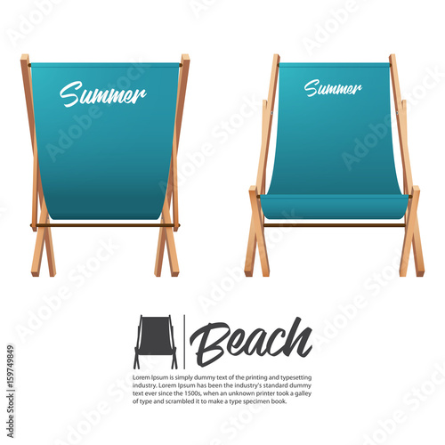 Isolated two turquoise summer beach chair in front and back view. Vector Illustration.