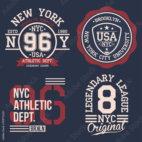 Vintage labels set, athletic sport typography for t shirt print. Varsity style. T-shirt graphic