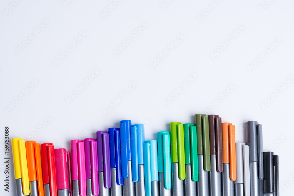 Many color fine liners on white background Many color fine liners on white background