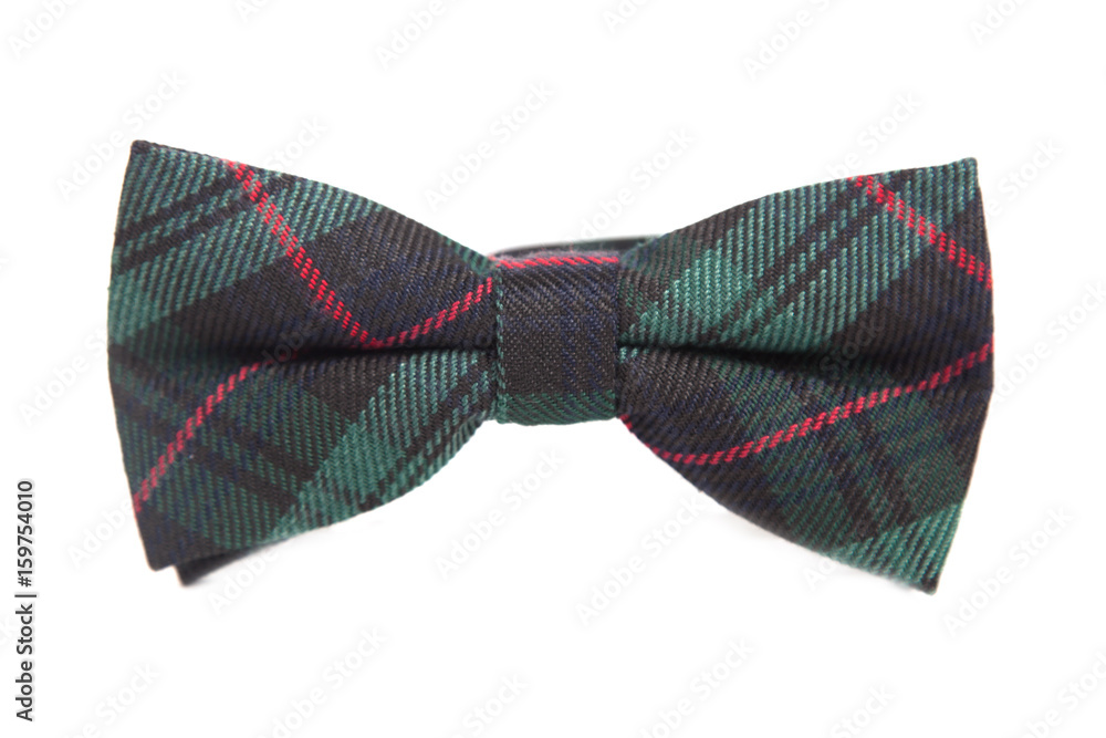 dark green striped bow tie on a white bright background. Men's and women's accessories. Hipster style dark green striped bow tie on a white bright background. Men's and women's accessories. Hipster style