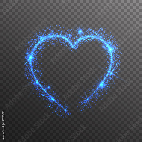 Magic Blue Glitter Stars Sparkles heart on transparent background. Valentine's Day Symbol. Love and Feelings Design.Vector Illustration.