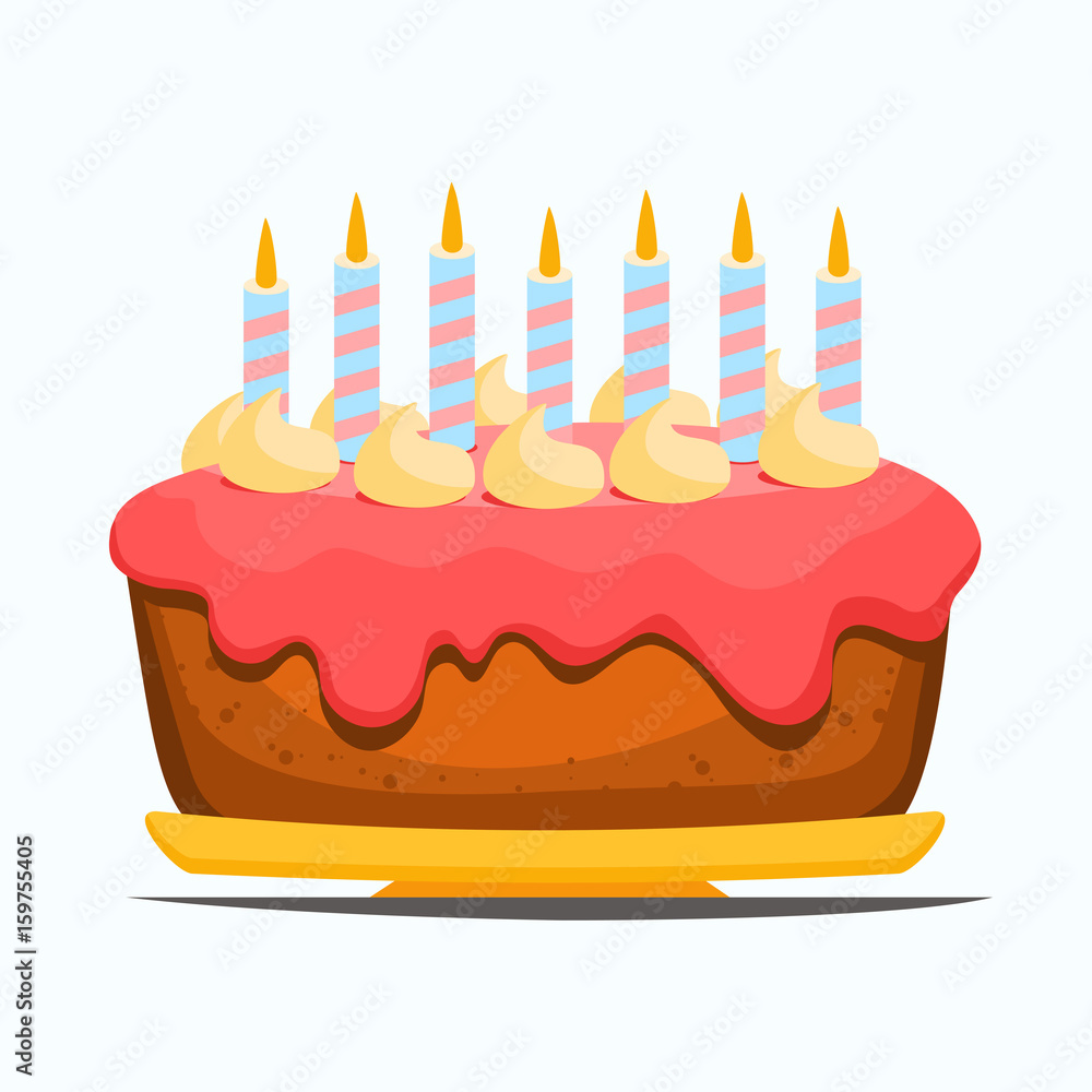 birthday cake with seven candles. Birthday Party Element. vector ...