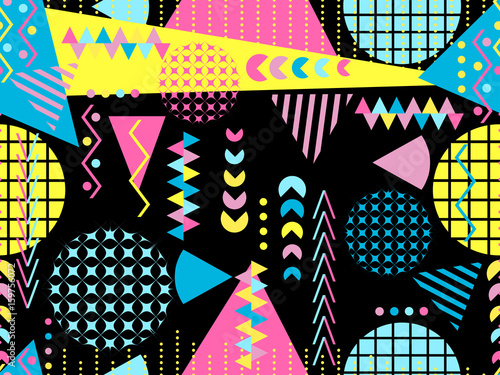 Memphis seamless pattern. Geometric elements memphis in the style of 80's. Vector illustration