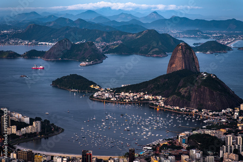 Famous View of the Sugarloaf Mountain by Evening iin Rio de Janeiro, Brazil