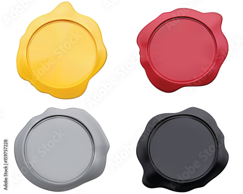 Old wax stamp,  colorful set. Vector illustration