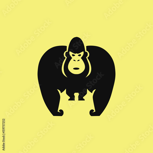 Gorilla icon on yellow background. Logo for your design. Vector illustration.