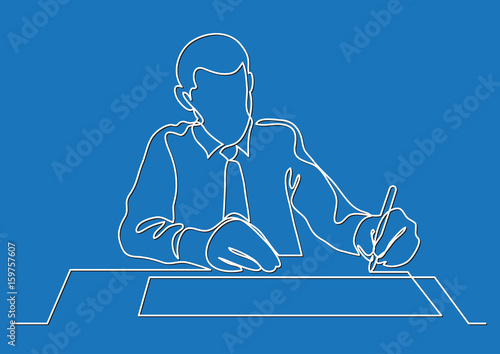 businessman writing document - single line drawing