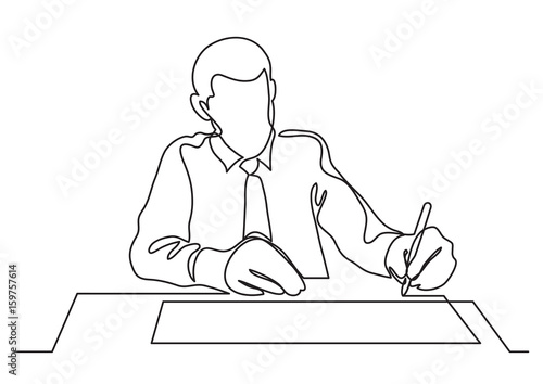 businessman writing document - single line drawing