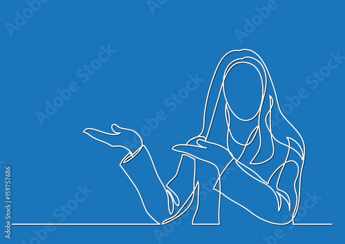 woman showing something - single line drawing