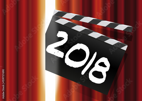 2018 - cinéma - film - clap - présentation - année, carte de vœux - spectacle