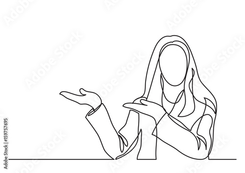 woman showing something - single line drawing