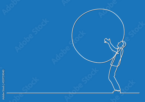 man carrying weight - single line drawing