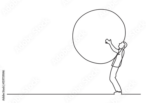 man carrying weight - single line drawing